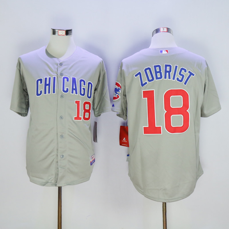 Men Chicago Cubs #18 Zobrist Grey MLB Jerseys->chicago cubs->MLB Jersey